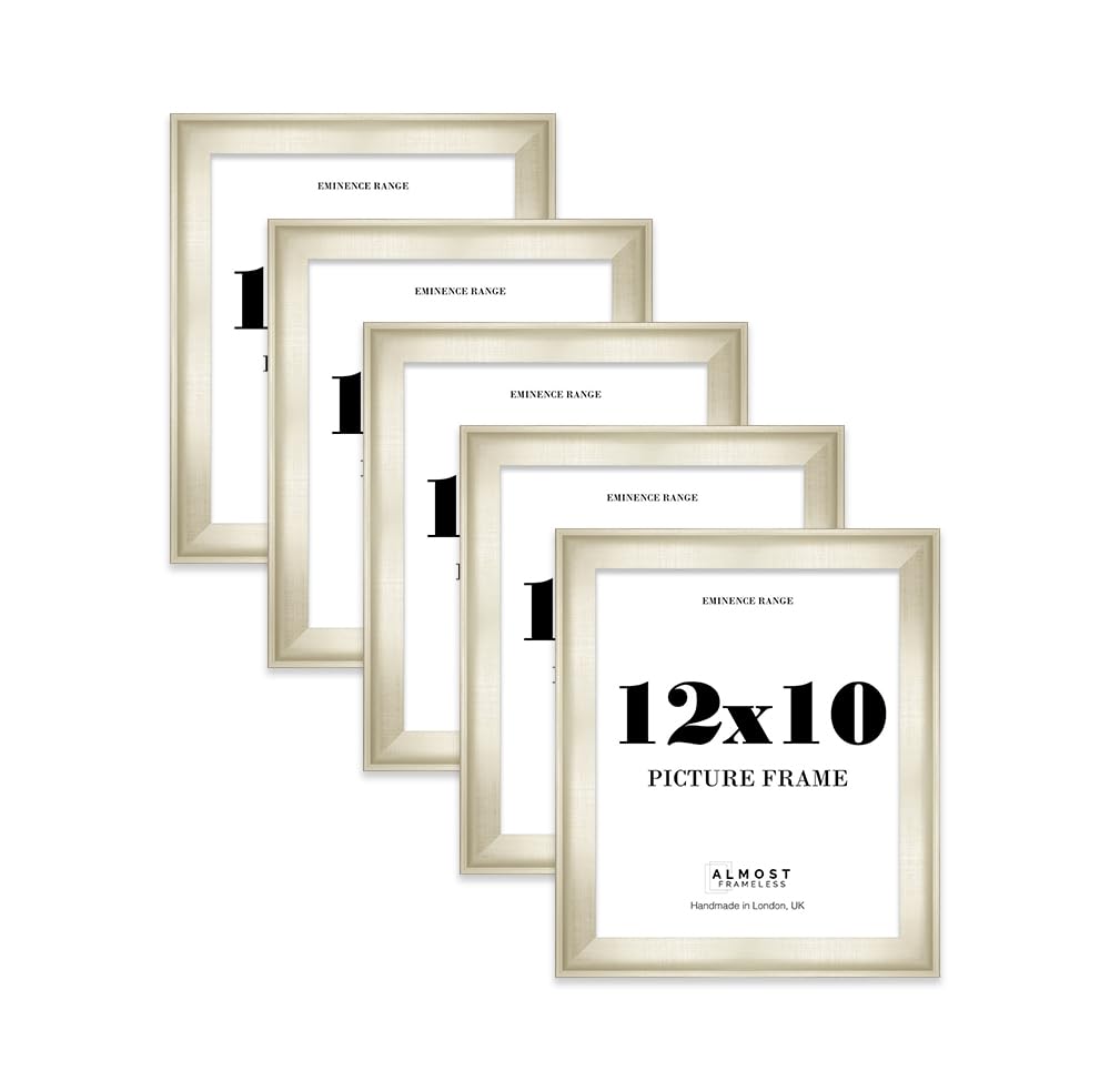 12x10" Silver Picture Frame - Rustic Wood Industrial Effect Photo Frame for Wall Display, Ideal for Posters, Prints & Home Décor, Wall Hooks and Kickstand, 32mm Edge - 5 Pack