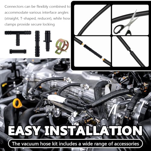 Image of 94PCS 5Ft Vacuum Hose Automotive Set,6 Sizes 3 /8 inch,5 /16 inch,1 /4 inch,3 /16 inch,5 /32 inch,1 /8 inch Silicone Vacuum Lines Kit with 64 Connectors & 24 Clamps,High Temp Resistant Vacuums Hose Kit (94PCS)