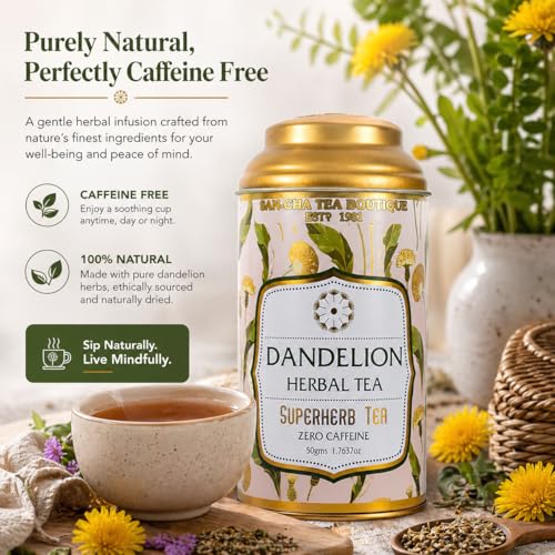 Image of Sancha Tea Boutique, Imported Dandelion Leaves Herbal Tea, Loose Leaves, Harvested in China | Toasty & Floral Caffeine-Free Detox Infusion, Fatty Liver Detox