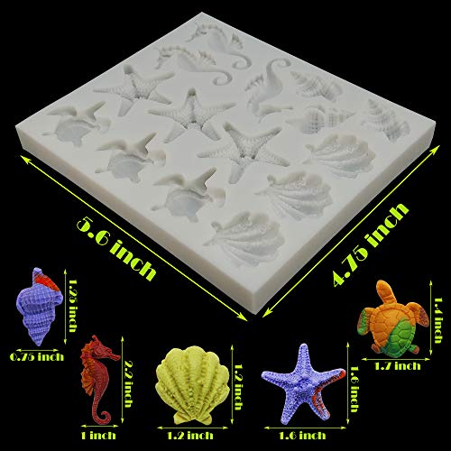 Image of Sakolla Marine Theme Fondant Silicone Molds, Seashell, Conch, Seahorse, Starfish, Tortoise Silicone Mold for Cake Decoration, Chocolate Candy Sugar Craft