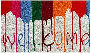 Onlymat Coir Welcome Mat for Entrance, Non-Slip Door Rectangular Rug with Heavy Duty PVC Backing, Perfect for Indoor-Outdoor Use with Welcome Print, Multicolor, 23.53