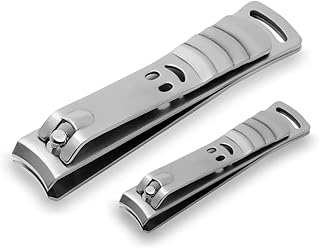 قصاصة أظافر قوية مع شفرات منحنية حادة من الفولاذ المقاوم للصدأ لأظافر القدم والأصابع ومناسبة للرجال والنساء، قطعتان، فضي