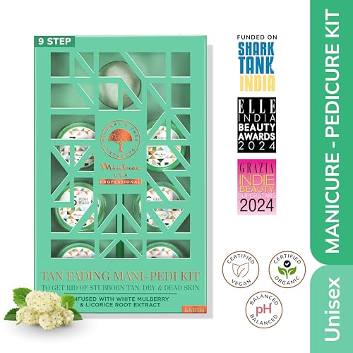 Image of Mintree USA Tan Fading Manicure Pedicure Kit for Women and Men with White Mulberry, Licorice Root and Aloe Vera | Exfoliating Mani Pedi Kit for Cleansing and Smoothing | All Skin Types