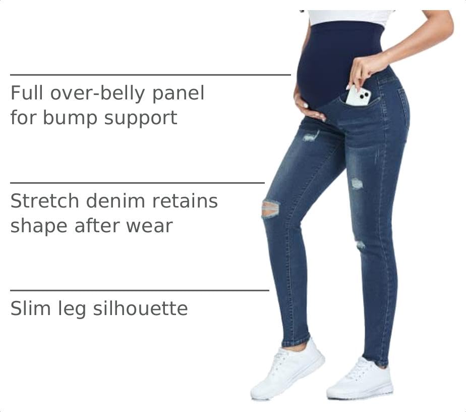 Image of PACBREEZE Women's Maternity Jeans Over Belly Skinny Stretchy Denim Pants Comfy Slim Pregnancy Pants
