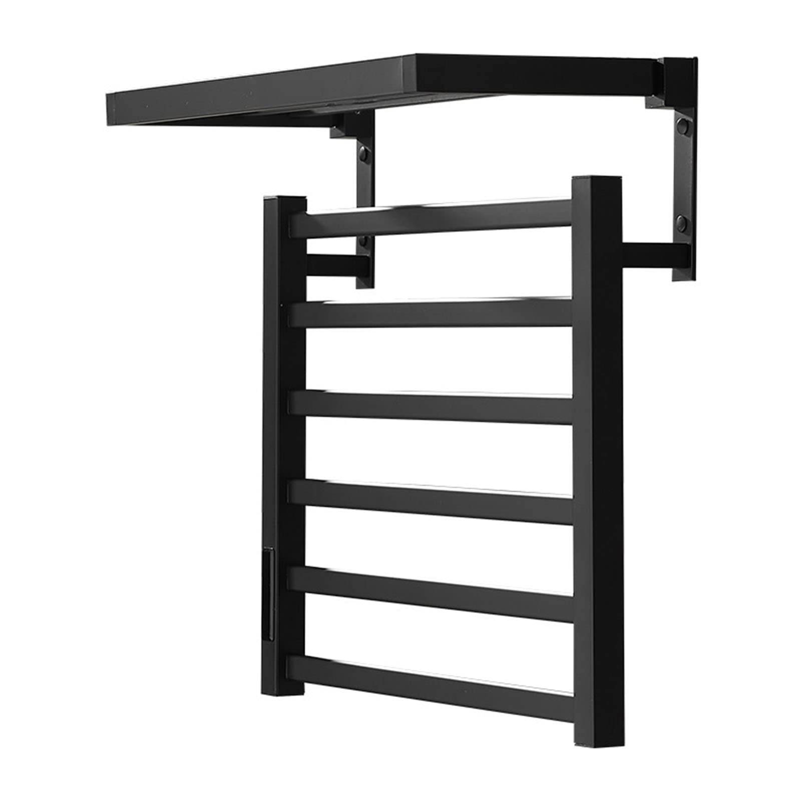 Radiador toallero eléctrico negro de 85W con estante de aluminio de 57x56 cm para baño