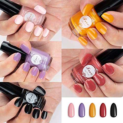 LACOMCHIR Nagellack Schnelltrocknend 8ml x 6PCS Atmungsaktiv Nagellack Set Veganer 5 Farben Matt & 2 in 1 Glänzend Base… – Bild 4