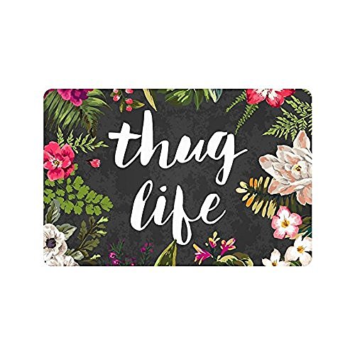 Hi,Doormat Thug Life Flowers Doormat Entrance Mat Rug Indoor/Outdoor/Front Door/Bathroom Mats Rubber Non Slip 23.6 X 15.7 Inch