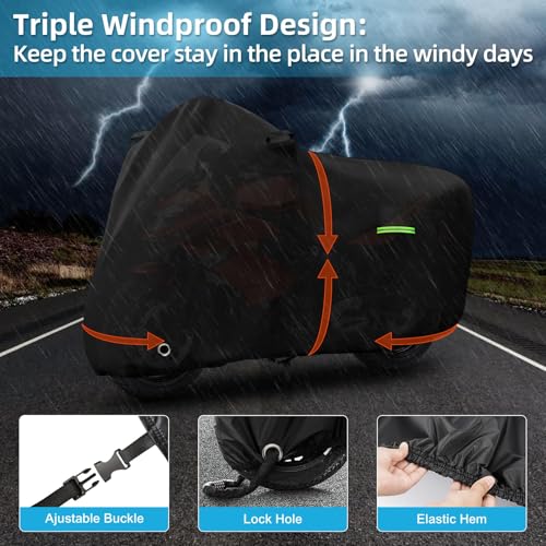 Image of Motorcycle Cover Waterproof for Kawasaki Ninja 250 300 400 500 650 /BMW F 900R, Heavy Duty Outdoor Sun UV Rain Dust All Weather Protection Motorbike Cover with Soft Cotton Lining & Lock Hole-Black