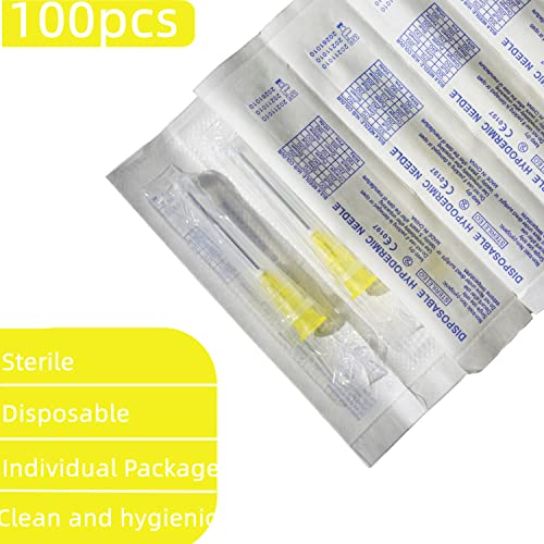 Image of 100 Pack 20Ga 1Inch Sterile Disposable Injection Needl with Cap for Scientific and Industrial Dispensing Needl Accessories