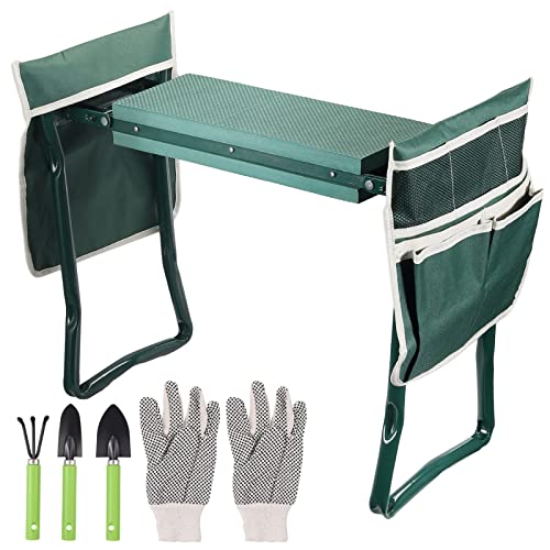 Sgabello Pieghevole Da Giardino Con Set Attrezzi - 5 Attrezzi In Acciaio E Legno - Borsa Con Cerniera - Foto 4