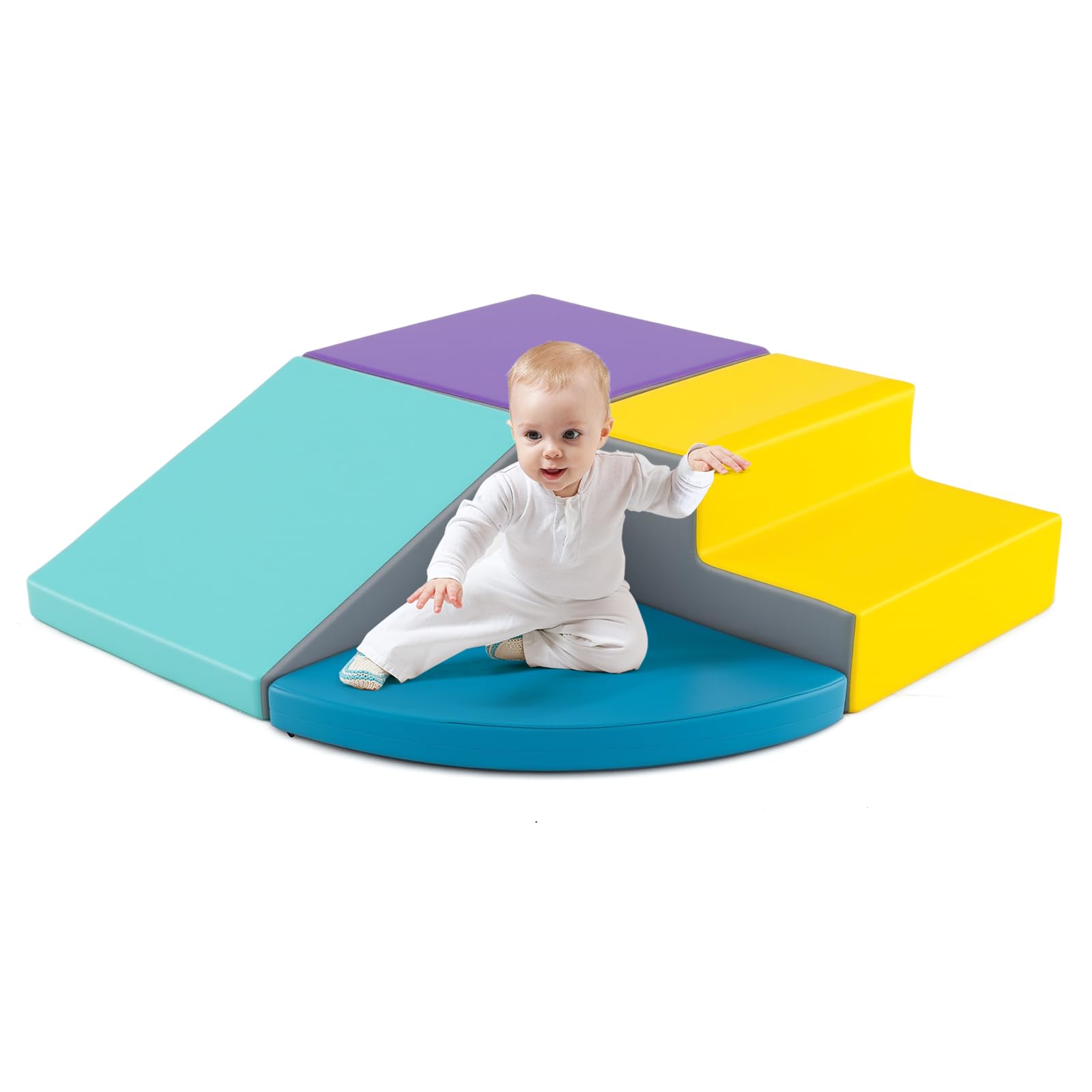 GOPLUS 5 Pcs Module Motricité Bébé En Mousse, Parcours De Motricité, Jouets Éducatifs Avec Housse, Bébés D'Âge Préscolaire, Bleu - Sport