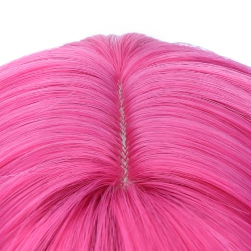 Image of PATTNIUM Hot Pink Wig for Kids Short Wavy Wig Neon Pink Wigs with Bangs Girls Magenta Cosplay Halloween Party Costume Wigs