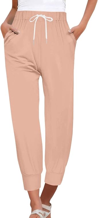 Womens Athletic Joggers with Pockets Workout Running Track Sweatpants Tapered Gym Lounge Casual Travel Capri Pants