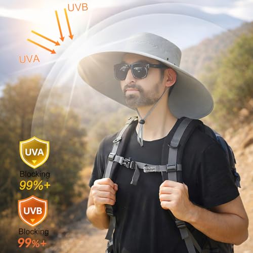 Image of HUAMULAN Wide Brim Sun Hats Men and Women Bucket Safari Fishing Hat for Hiking Garden Lawn Work Camping Outdoor