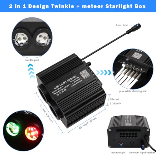 Image of AMKI Dual Color 18W Twinkle&Meteor Starlight with Pure White Meteor Shooting Star，2 in 1 Fiber Light Starlight Box RGBW Sound Activated Mode for Twinkle Star Ceiling Decoration