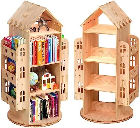 STYPLZ Drehbares Bücherregal 5 Böden - 360° Massivholz Regal Für Bücher & Deko