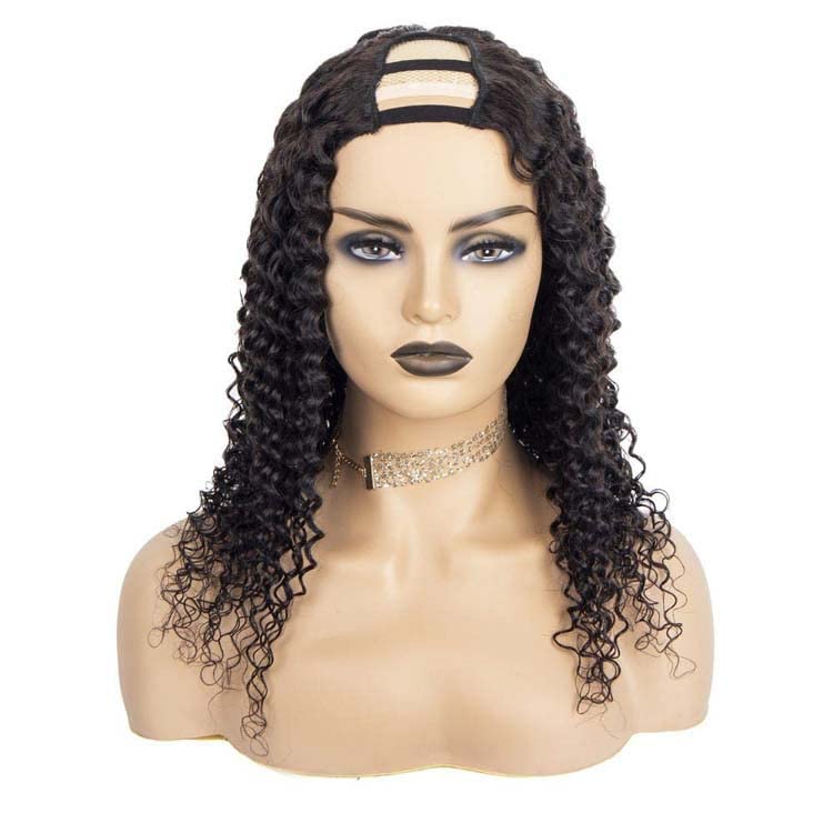 U Part Wig Human Hair Wigs Deep Wave Half Wigs for Black Women Brazilian Hair Gluessless Wigs 10 inches Natual Colour