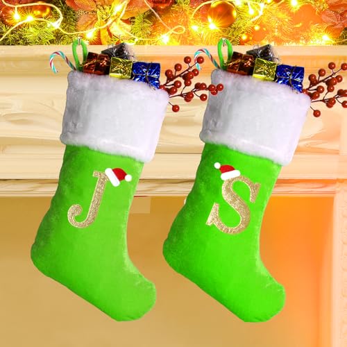50,8 cm Monogramm Weihnachtsstrümpfe mit Buchstaben, große superweiche Weihnachtsstrümpfe grüner Samt mit weißer superweicher… – Ansicht 5