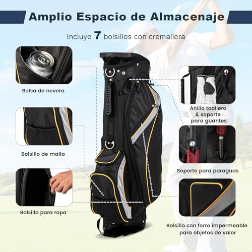 Miniatura 3 de Costway Bolsa De Golf Hombre De Viaje Profesional 9 Pulgadas Con Soporte Correa De Transporte