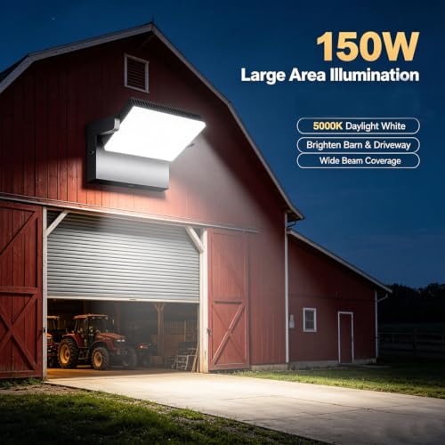 Image of ledmo 150W Outdoor LED Flood Light Switch Control Full 360 Rotation Exterior Wall Pack Lights 21000lm 5000k Modern Security Commercial Wall Mount Fixture for House Shop Barn Warehouse Building