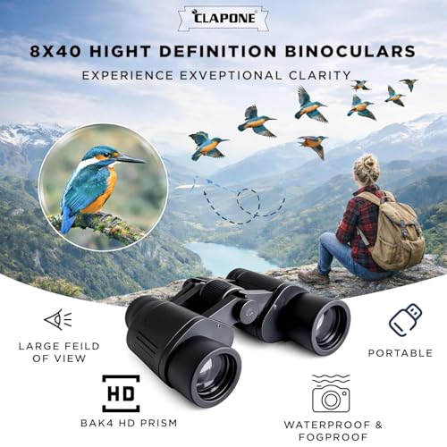 Image of Binoculars 8x40, High Power Long Distance Zoom, Clear Vision for Bird Watching, Travel, Hiking, Wildlife & Outdoor Activities