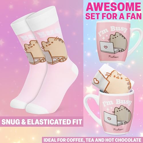 Image of Get Trend Pusheen 11oz Mug and Socks Set, Novelty Valentines Day Gifts for Women, Wife, Girlfriend Teens, Crew Socks Ceramic Coffee Mug Microwave Safe (Pink Pusheen)