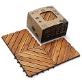 Wood Interlocking Flooring Tiles (Pack of 10, 12" x 12"), Totally 10 Ft2, Solid Wood Acacia Deck Tiles Interlocking Outdoor, Patio Tiles Outdoor Interlocking Waterproof All Weather (8 Slat)