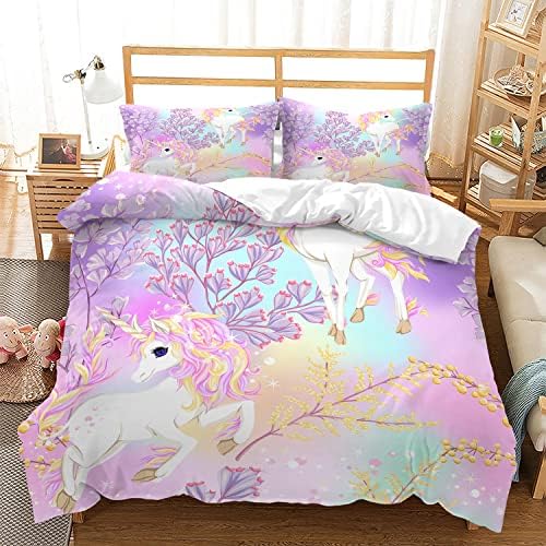 CVHOUSE Rainbow Unicorn Bedding Twin Size,Rainbow Unicorn Bedding Set for Girls Kids Teens,Rainbow Unicorn Comforter Cover Set Soft,1 Duvet Cover 2 Pillowcases 3 Piece,Girls Room Decor