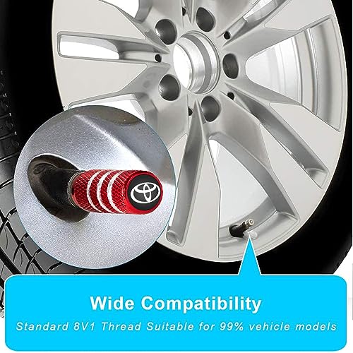 MUZOKE Tire Valve Stem Cap Cover Fit for Toyota Tacoma Avalon Prius Avalon Corolla RAV4 Highlander Camry Belt O-Ring Seal Corrosion Resistant Tire Air Cover Car Accessories 4 Pc Red