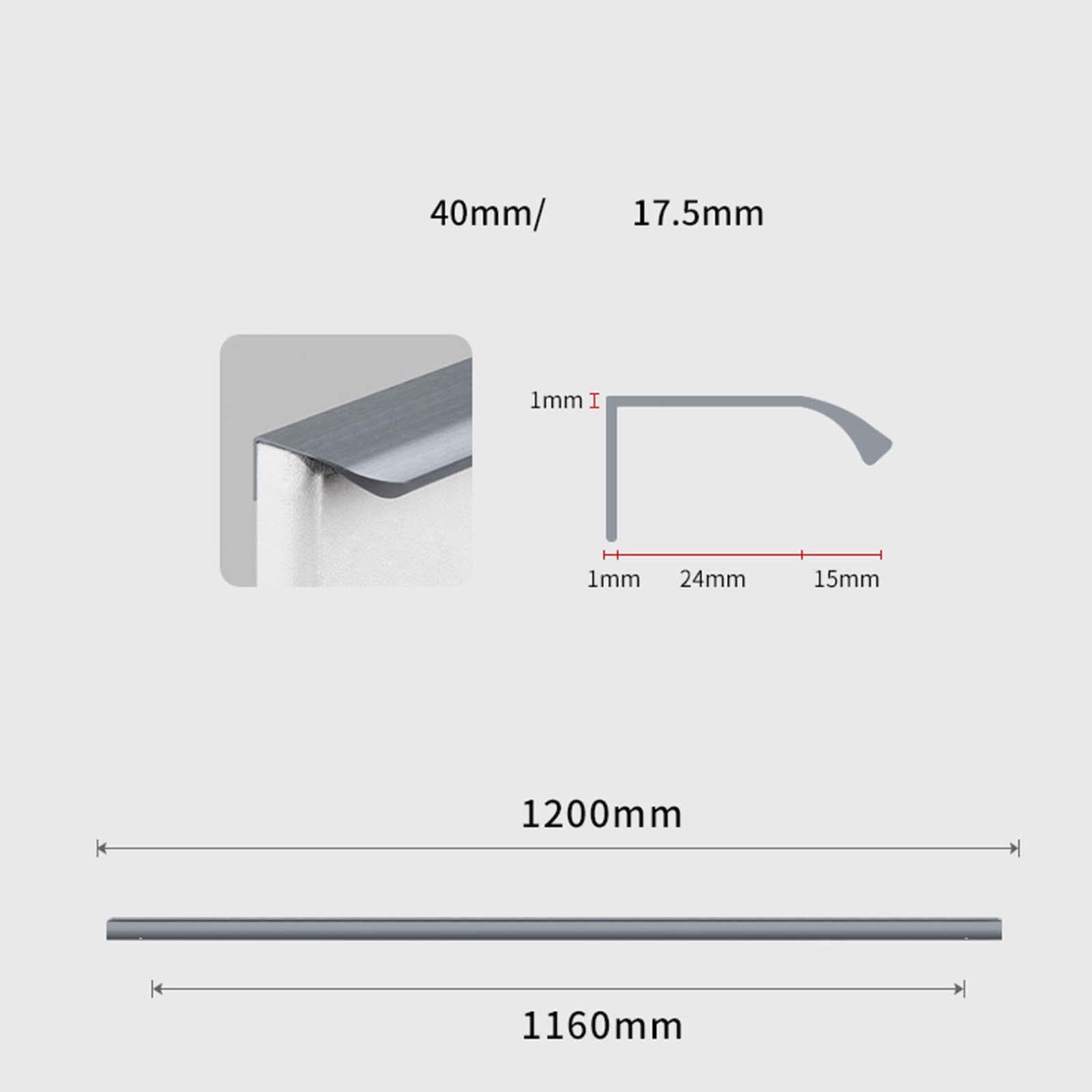 Tirador con borde para dedos, tirador oculto Tiradores de cajones, manija oculta de borde del dedo, asa de aluminio de aluminio manija de armario invisible for el gabinete cajón de dormitorio de cajón
