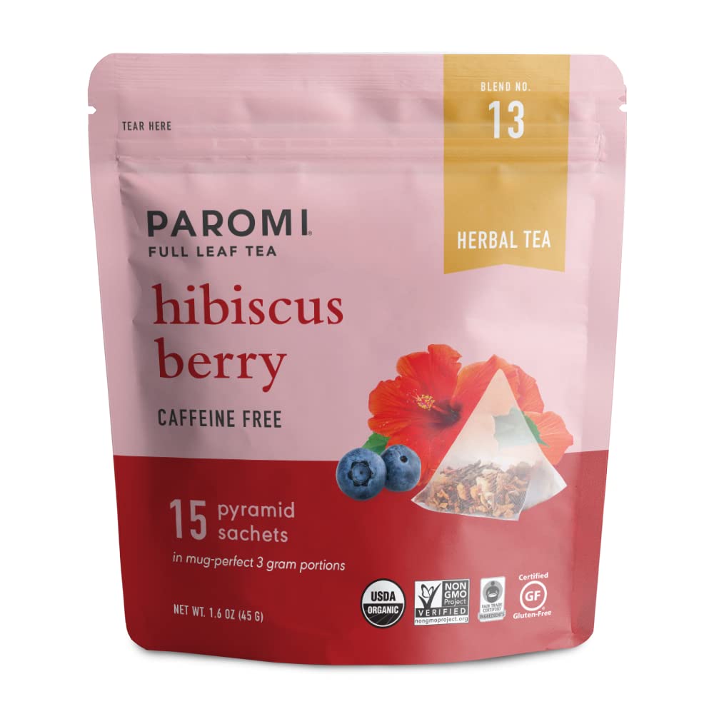 Paromi Hibiscus Berry Organic Herbal Tea, Resealable Pouch, 15 Count