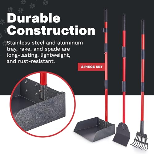 Image of Metal Pooper Scooper for Dogs, Heavy Duty Long Handle Rake, Spade & XL Tray | Rustproof Aluminum Poop Scooper for Large Dogs with 9 inchW 9.5 inchL Extra Large Tray for Yard, Grass, Dirt & Gravel