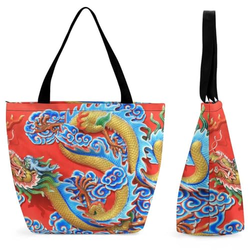 Sac à main dragon pour femme grand sac à bandoulière de shopping et voyage noir