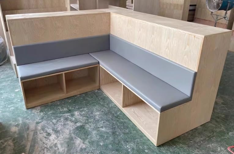 KIBONCY Conjunto De Sofá Cabina Banco Almacenamiento Circular Redondo, Asientos Curvos Madera con Gabinete Y Mesa Café Central, Anillo Modular Espera(F)