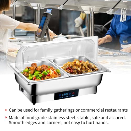 Chafing Dish Elektrisch,CEIEVER Edelstahl Speisewärmer Buffetwärmer 9L Catering Warmhaltebehälter Edelstahl Einstellbare Temperatur 35-90℃ Speisenwärmer für Buffets und Bankette (2 Quadrate) – Bild 5