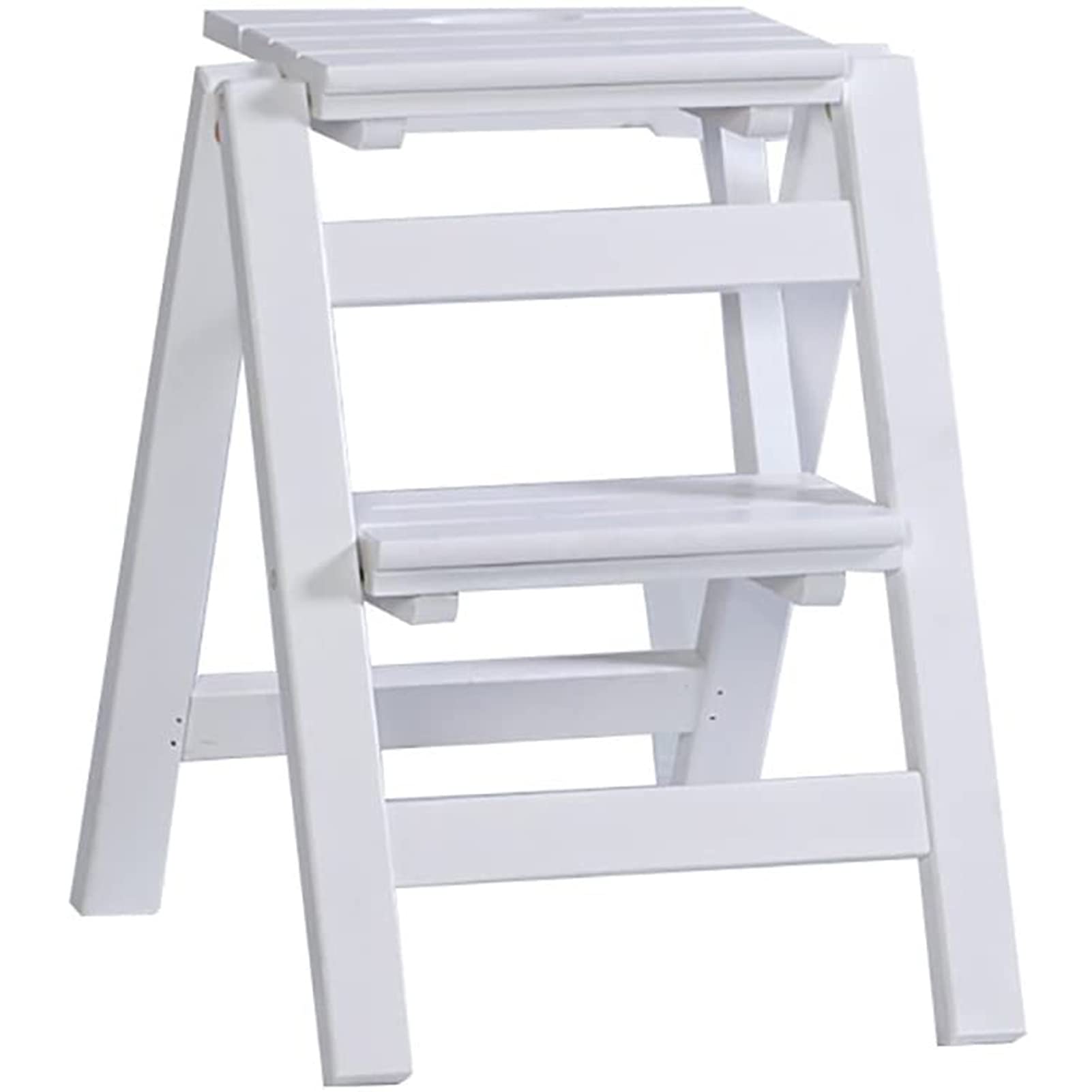 Foldable Wooden Step Stool - Lightweight 3-Step Ladder Chair for Home &amp; Kitchen - Sturdy Wide Footrest Easy Storage Portable Tread Stool for All Ages(White,2 Steps)