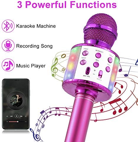 Fede Microphone for Kids Adults, Wireless Bluetooth Microphone with Flashing Colorful LED Lights Portable Speaker Karaoke Machine, Home KTV Player Support Android & iOS Devices for Party Singing