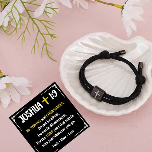 Pulsera cristiana cruz ajustable negra para hombre miniatura 4