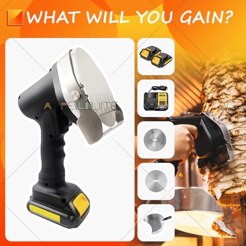 agreilduite Commercial Shawarma Kebab Slicer, Automatic Barbecue Meat Slicer - 2 Blades - 0.5-8mm Cutting Thickness Adjustment, Electric Doner Kebab Slicer With Rotisserie Meat Shovel & 2 Battery - Image 3