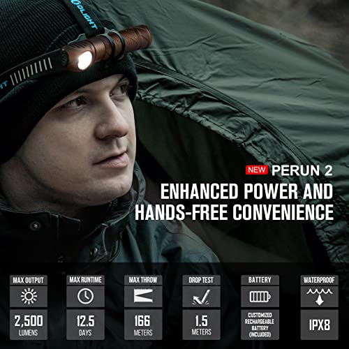 OLIGHT Perun 2 Head Torch 2500 Lumens Rechargeable LED Headlamp, Multi-use Right Angle Pocket Light Bright Waterproof Flashlight with Headband, Perfect for Night Camping, Running, Hiking(Desert Tan) - Image 3