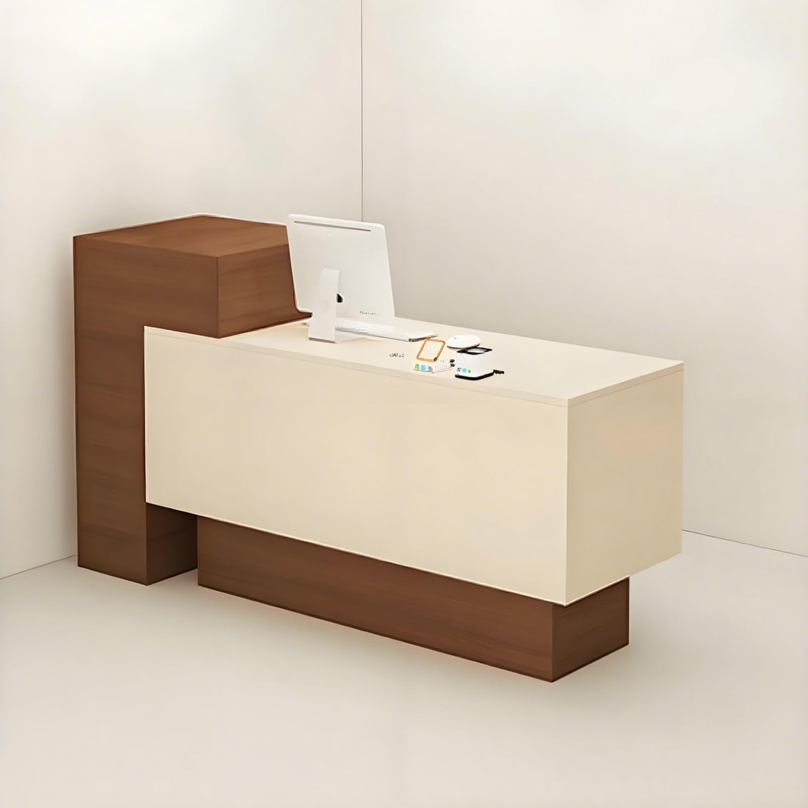 Elegante reception con cassetti e ripiani per aziende, panetterie, negozi di frutta, hotel, color crema, 120 x 50 x 110 cm, elegante mobile da ufficio