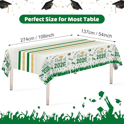 Image of Graduation Decorations Class of 2026 Tablecloth - 3 Pcs Plastic Congrats Grad Table Cloth, Graduation Table Cover for Graduations Party Decorations 2026 and Party Supplies, 54 inchx108 inch (Green and Gold)