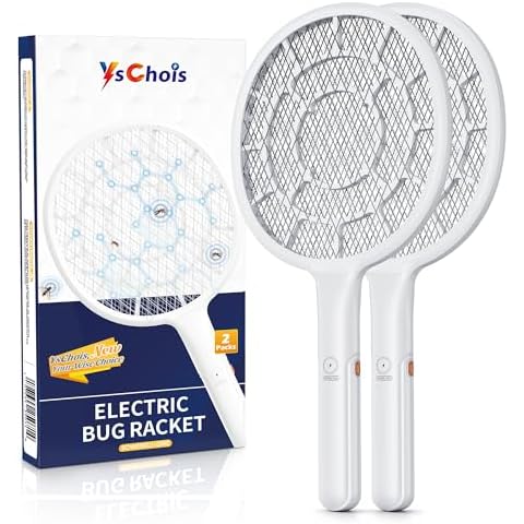 YsChois Electric Fly Swatter, Bug Zapper, Mosquito Zapper Racket | Gold Zone Voltage, Densest 3 mm Mesh, Apple-Like Weight - AA Battery Powered (not incl.) - Indoor & Outdoor, Pro Swat Tips, 2 Packs Cover