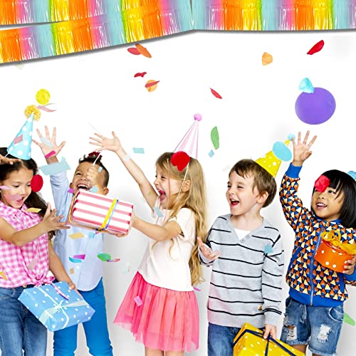 Image of 6 Pack 10 Feet Foil Fringe Garland Metallic Tinsel Streamers Banner Wall Hanging Backdrop Banner for Parade Floats, Thanksgiving, Christmas, Birthday, Halloween Party Decorations(Light Rainbow)