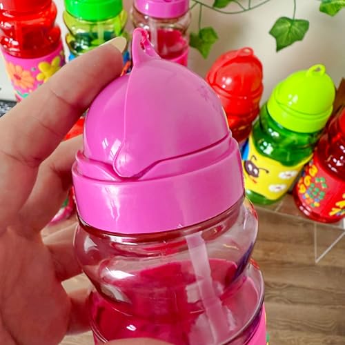 Garrafa De Água Suco Infantil Canudo em Silicone Garrafinha Escolar (Verde Claro - Abelha/Joaninha)