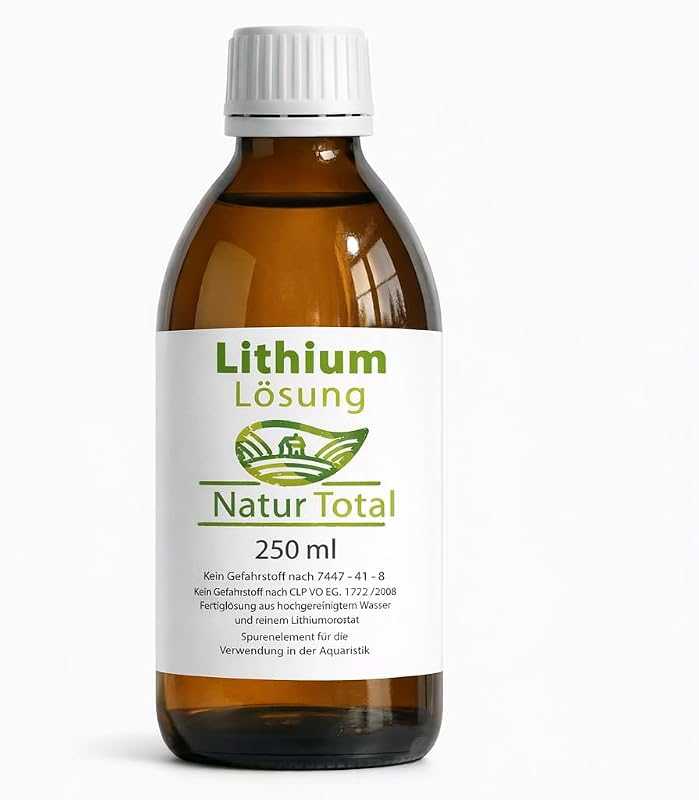 Natur Total Lithium-Lösung für Aquaristik, 0,5mg/ml, Lithiumorotat, >99,9% Reinheit, Frei von Schwermetallen, Made in Germany, 250ml