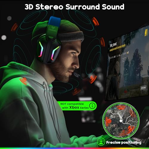 WESEARY 7.1 Wireless Gaming Headset with Microphone for PS4, PS5, PC, Switch, Mac, 2.4GHz Bluetooth Gaming Headphones with Crystal-Clear Mic, 50Hr Battery, Cool RGB - Image 4