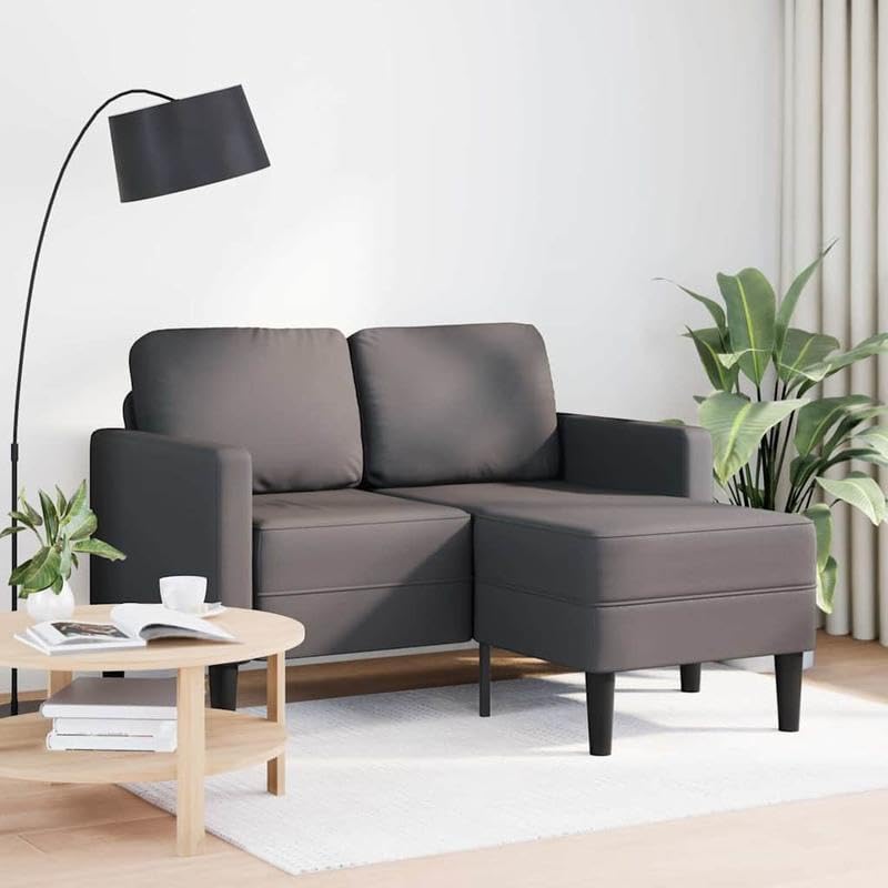 Eleganz Sofá de 2 plazas con chaise longue en forma de L, piel sintética gris, futón para salón o habitación pequeña, 125 cm, moderno y fácil de limpiar