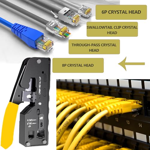 Mayline Crimpzange RJ45 Set Netzwerk-Crimpwerkzeuge RJ11/RJ12/RJ45, CAT7 Crimpzange Schlaufe für CAT5/CAT6, Abisolierwerkzeug für mit Steckern (Gelb)