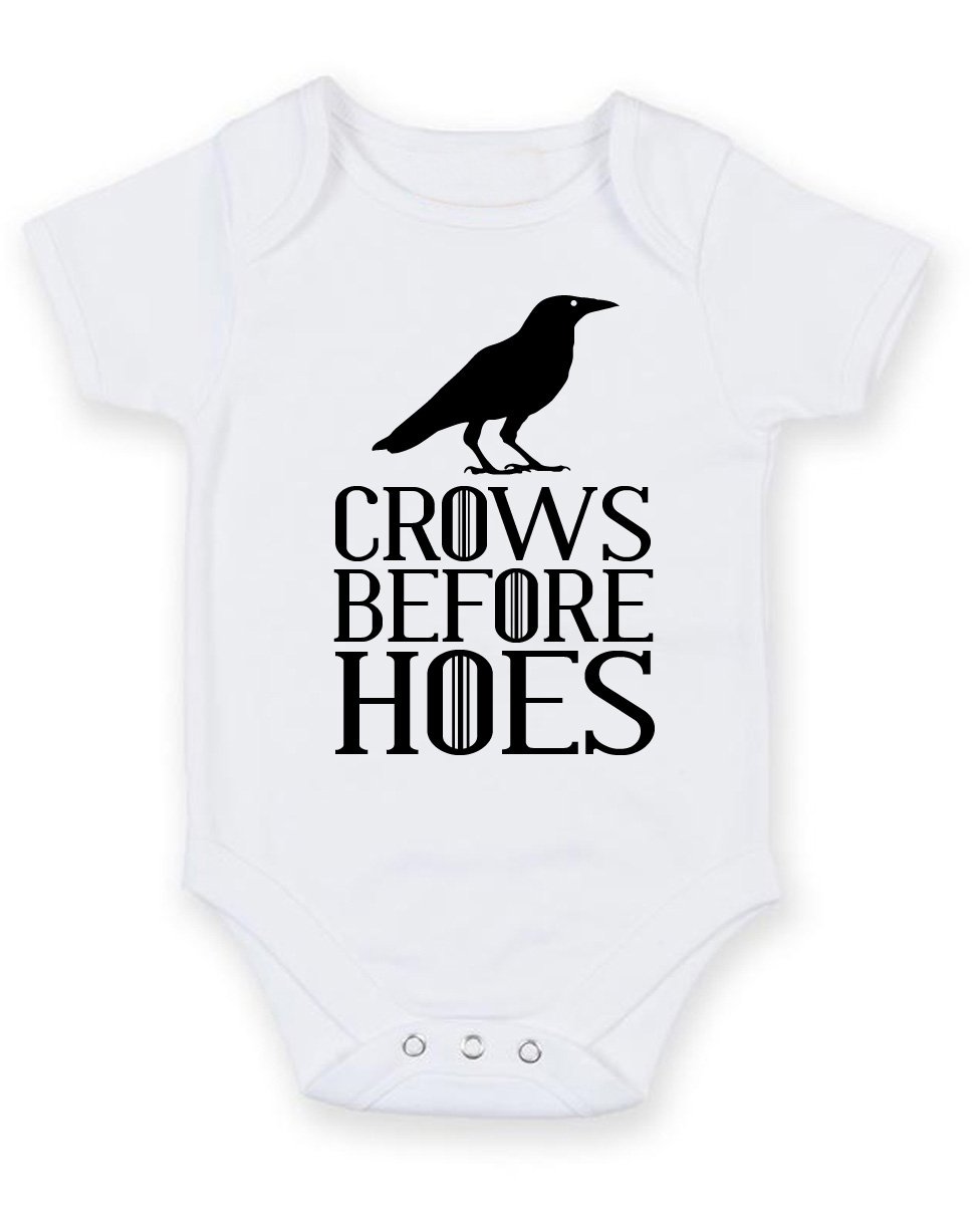FoxyPrinting Crows Before Hoes - Personalised Baby Boy Girl Baby VestUnisex Short Sleeve Bodysuit (3-6 months)